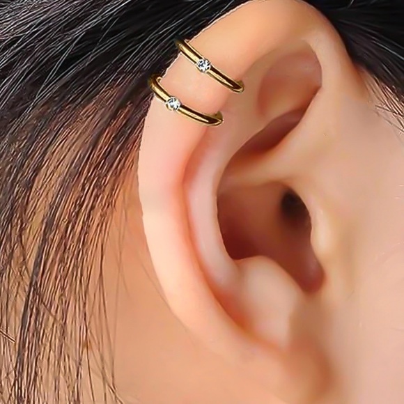 Any 2/$20! Set of Two Gold Double Crystal Accented Adjustable Ear Cuff Earrings - Picture 2 of 5